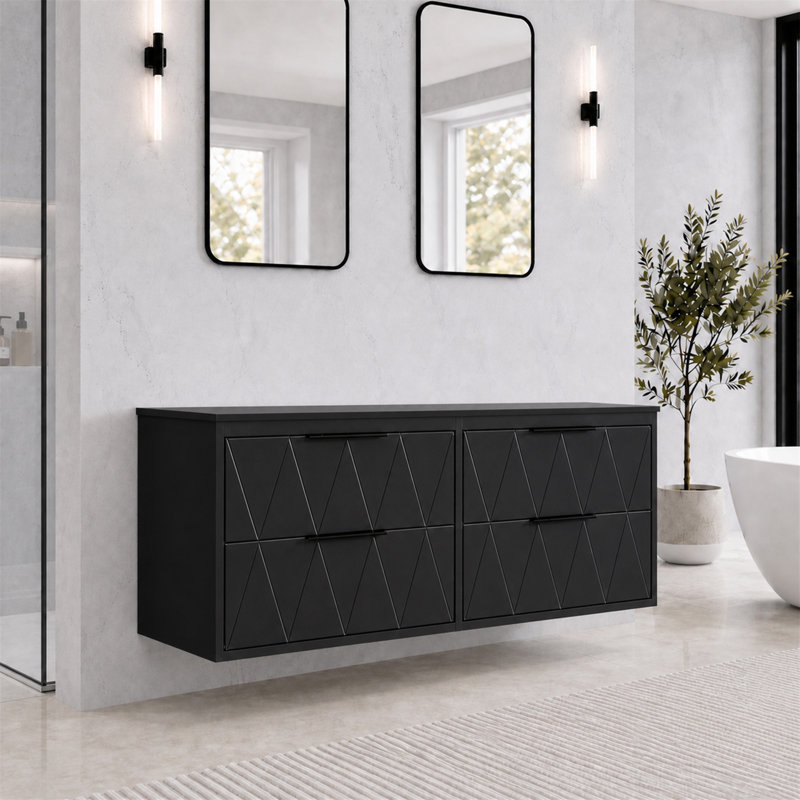 Base de meuble-lavabo double 48 po, lavabo vasque et robinet non inclus, Noir