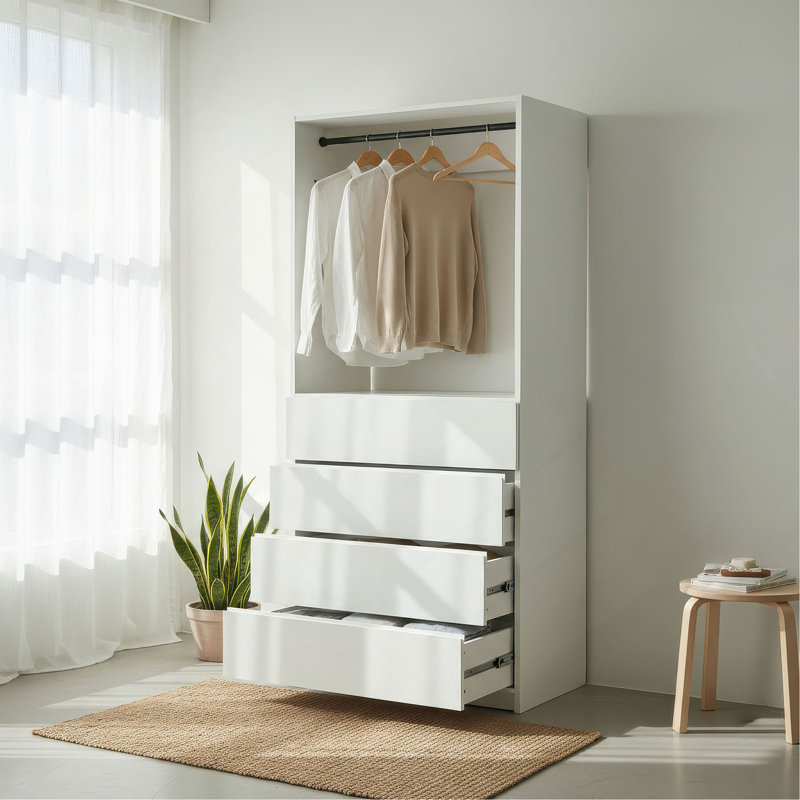 Garde-robe en bois blanc avec quatre tiroirs 32 po Prosper