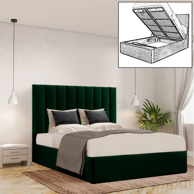 Besar Upholstered Ottoman Storage Bed, Double (4'6), Emerald