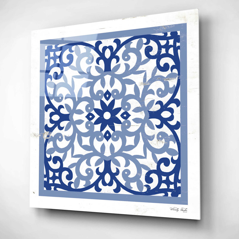 «Blue Tile V» par Cindy Jacobs, art mural en verre acrylique, H 12 po x l 12 po x P 0,13 po