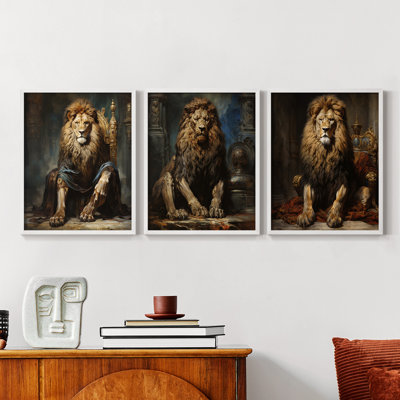 Série royale d'animaux LX - ensemble de 3 estampes numériques encadrées - prêt à être accroché