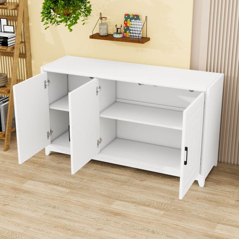 Buffet en bois avec portes et tablettes réglables, Blanc