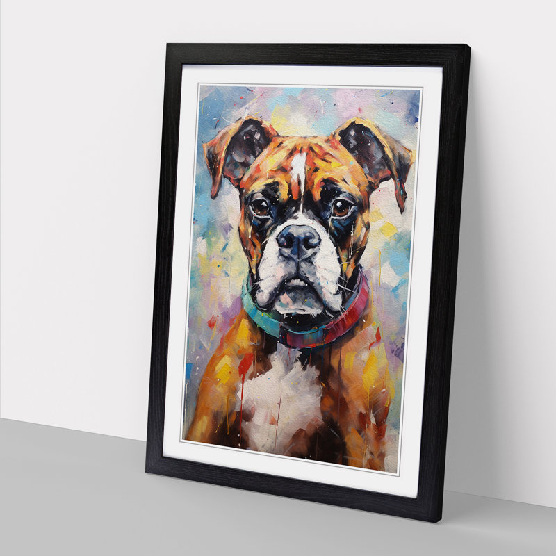 Boxer Dog Action No.2 - Single Picture Frame Print on Wood, Black, 46cm H x 34cm W x 2cm D