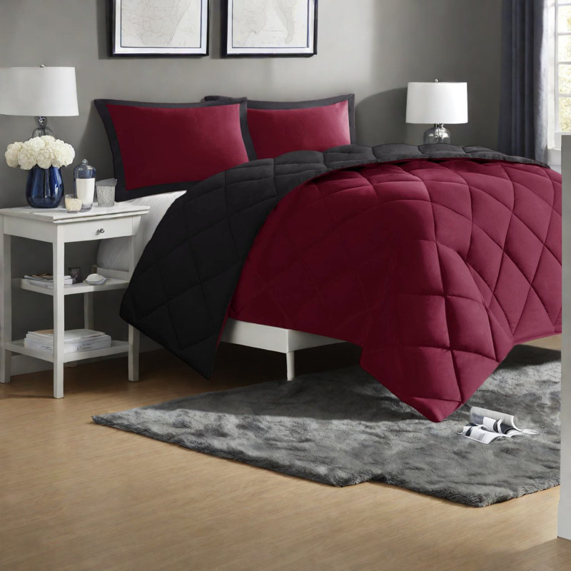 Ensemble de literie réversible simple / simple TG, microfibre, confort hypoallergénique, rouge et noir