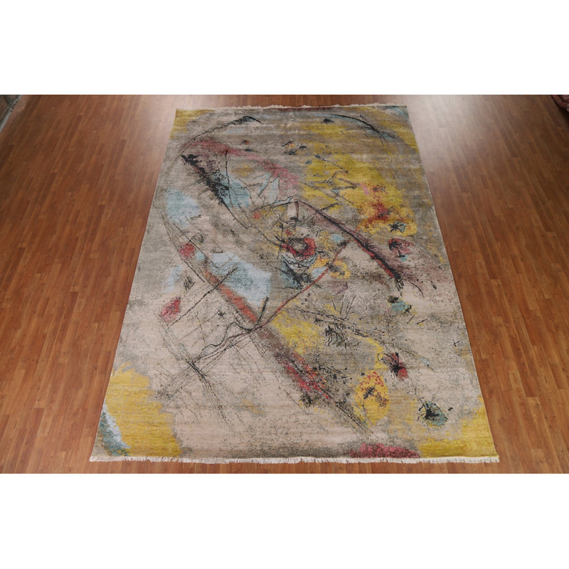 Tapis à motif abstrait végétal 9 x 12