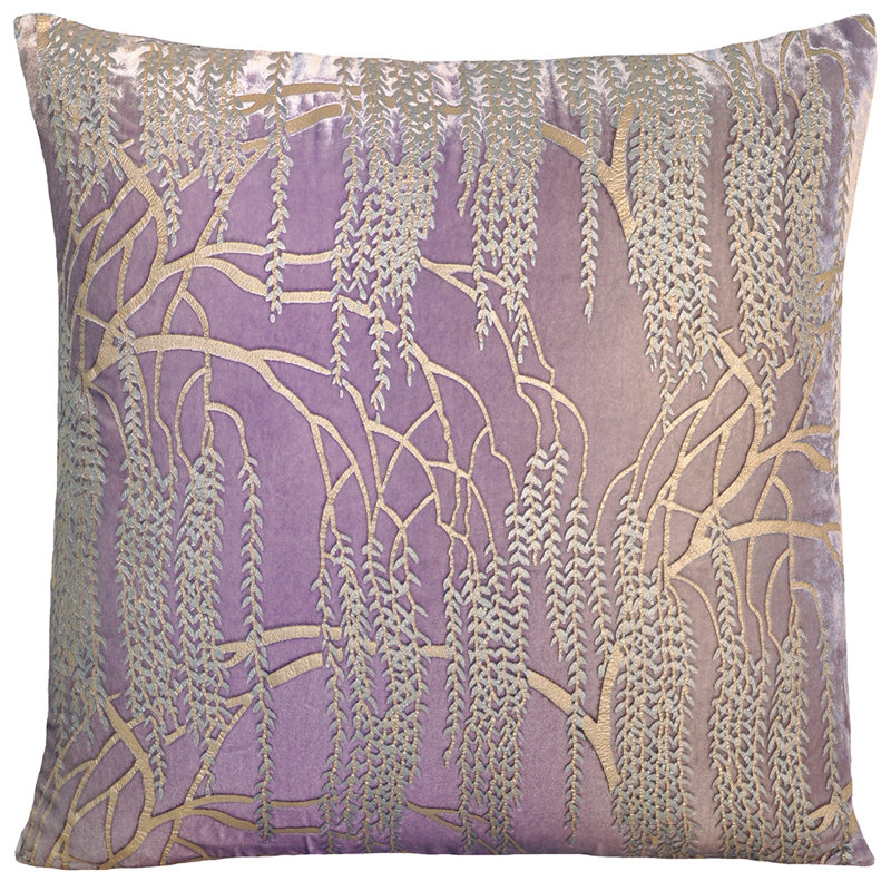 Willow Metallic Square Velvet Pillow Cover & Insert, 20" x 20", Thistle