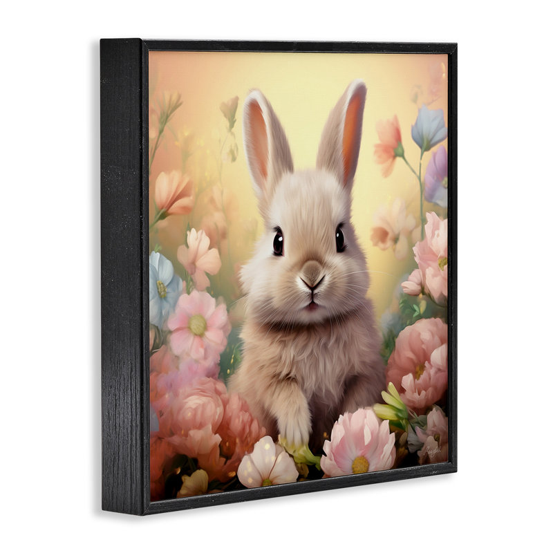 Az-130-Lapin encadré dans un pré par Roozbeh, Giclée encadrée noir minuit, H 12 po x l 12 po x P 1,5 po