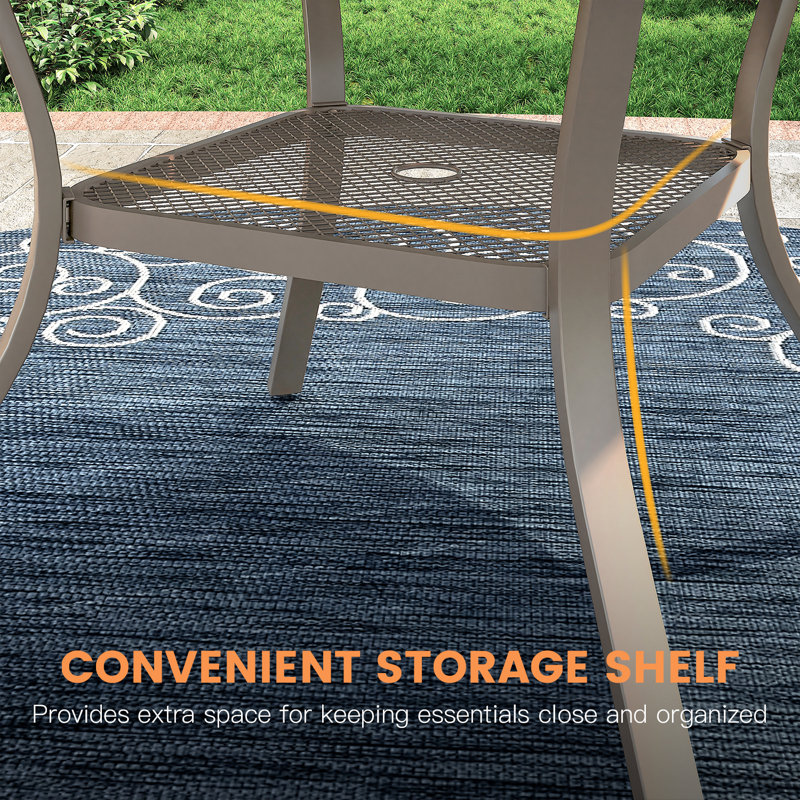 4-Person Patio Dining Set with Round Dining Table and 4 Stackable Textilene Armrest Chairs (Set of 5)