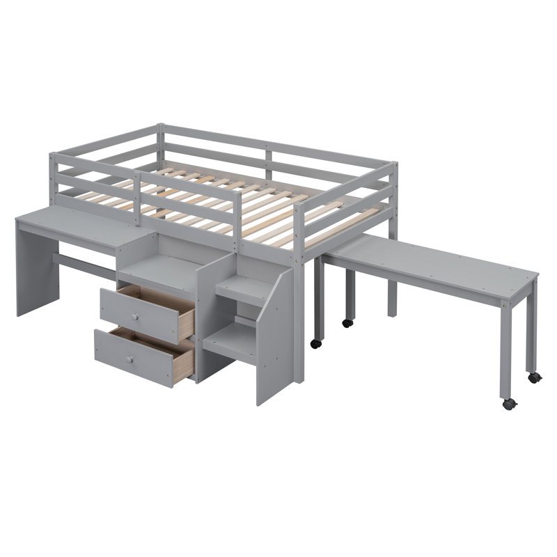 Nohemy Kids Loft Bed with Drawers, Twin, Gray
