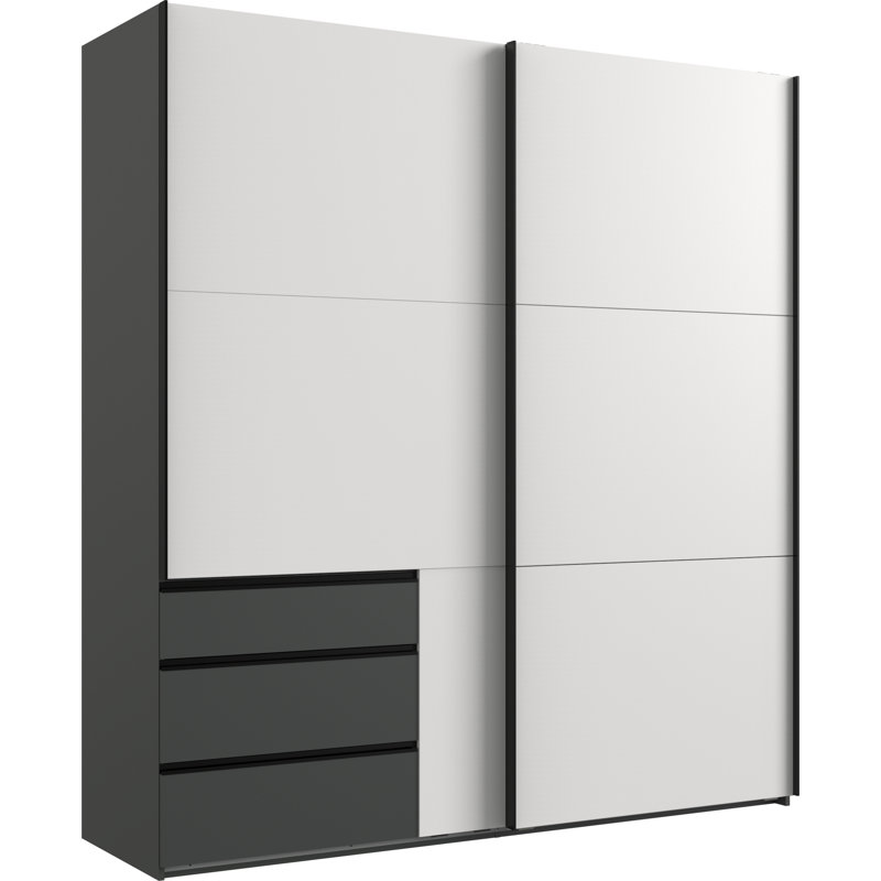 Guardino 2 Door Wardrobe, 216cm H x 200cm W x 65cm D, White/Graphite