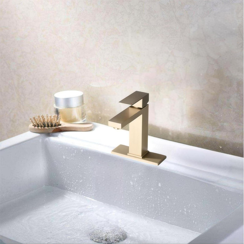Single-handle Bathroom Faucet with Drain Assembly, Brushed Gold