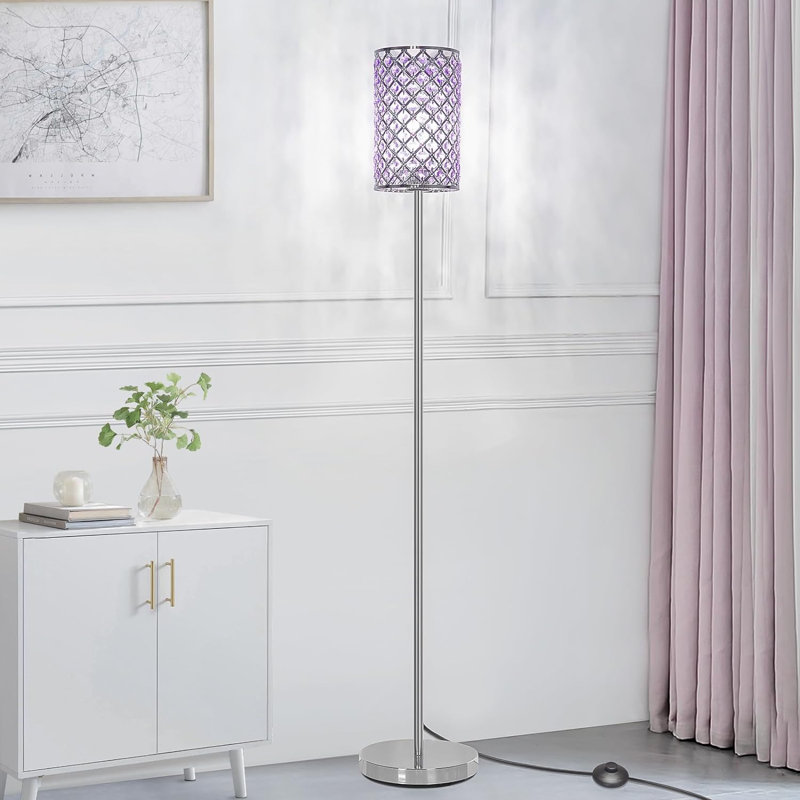 Floor Lamp, Crystal Floor Lamp With Decorative Shade, Standing Lamp With On/Off Foot Switch & E26 Base, Modern Floor Lamps Corner Tall Pole Light For Living Room, Bedroom, Dresser, Office