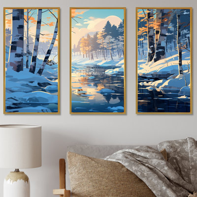 Snowy Winter Landscape River Sunrise - Art mural paysage d'hiver