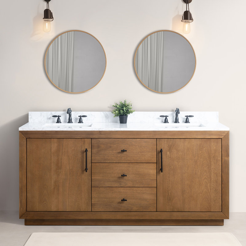 Meuble-lavabo double autoportant, Blanc Arabescato, Tanné, 72"