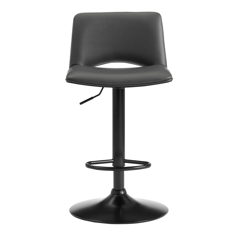 Sobieski Adjustable Swivel Walnut Wood and Chrome Metal Bar Stool, Gray, Black
