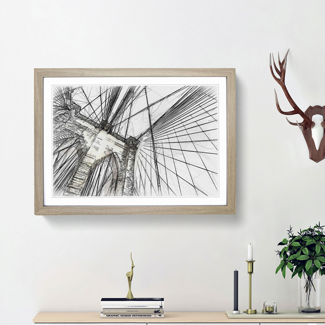 The Brooklyn Bridge in New York City in Abstract - Picture Frame Drawing Print