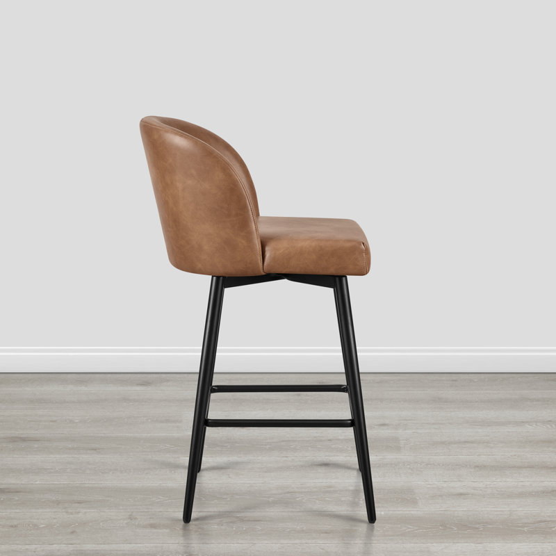 Tabouret de bar et de bar Benedit, Tabouret de comptoir (siège d'une hauteur de 27 p, Similicuir brun cognac