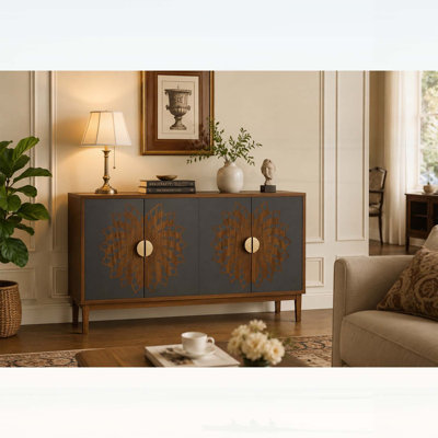 Vintage-Style Decorative Sideboard with Carved Doors, Multifunctional Storage Cabinet for Entryways and Living Rooms, Ample Space and Adjustable Shelv