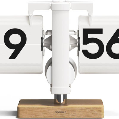 Classic Modern Wood Mini Flip Desk Clock (White), Retro Vintage Analog Design Auto Flip Clock Table Clock Large Number Battery Powered, Ideal for Home Office School Hotel Café