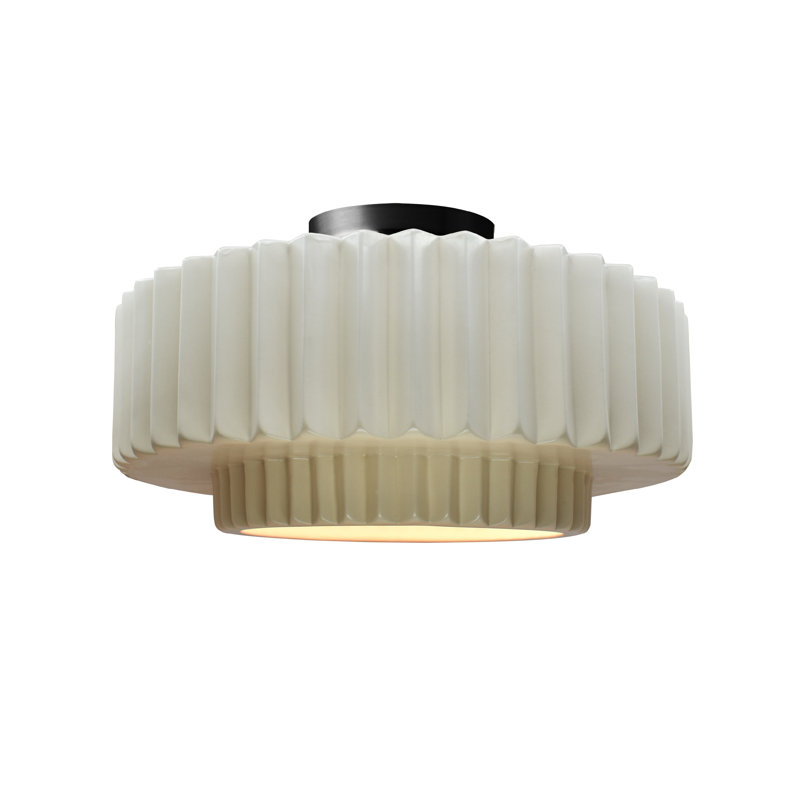 Radiance Ceramic Pleated Semi-Flush Mount, Matte White, 7.25" H x 14.5" W x 14.5" D, Matte Black