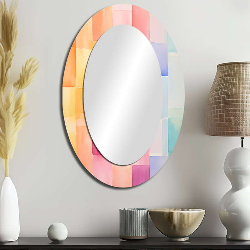 Paster Color Cubes Patterns I - Miroir décoratif ovale abstrait sur métal, H 36 po x l 24 po