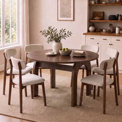51.2" 7-Piece Extendable Solid Wood Walnut Dining Table Set