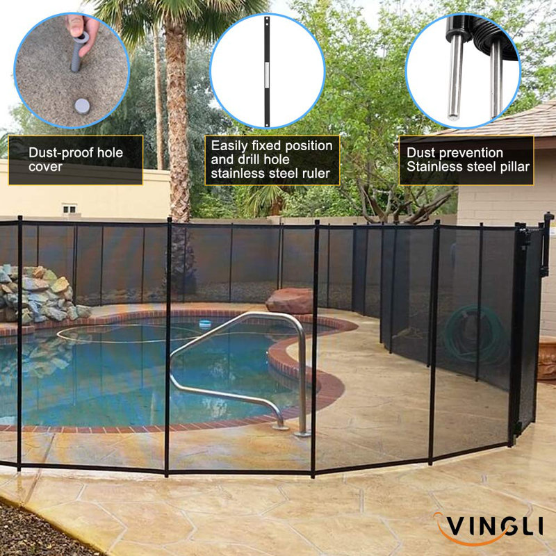 Pool Fence 4Ft X 96Ft Swimming Pool Fence In Ground Pool Safety Fencing, Black