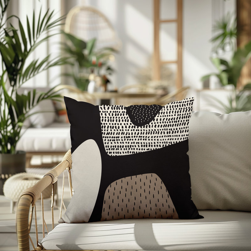 Coussin carré intérieur / extérieur pia, H 17 po x l 17 po, Beige / noir / blanc cassé