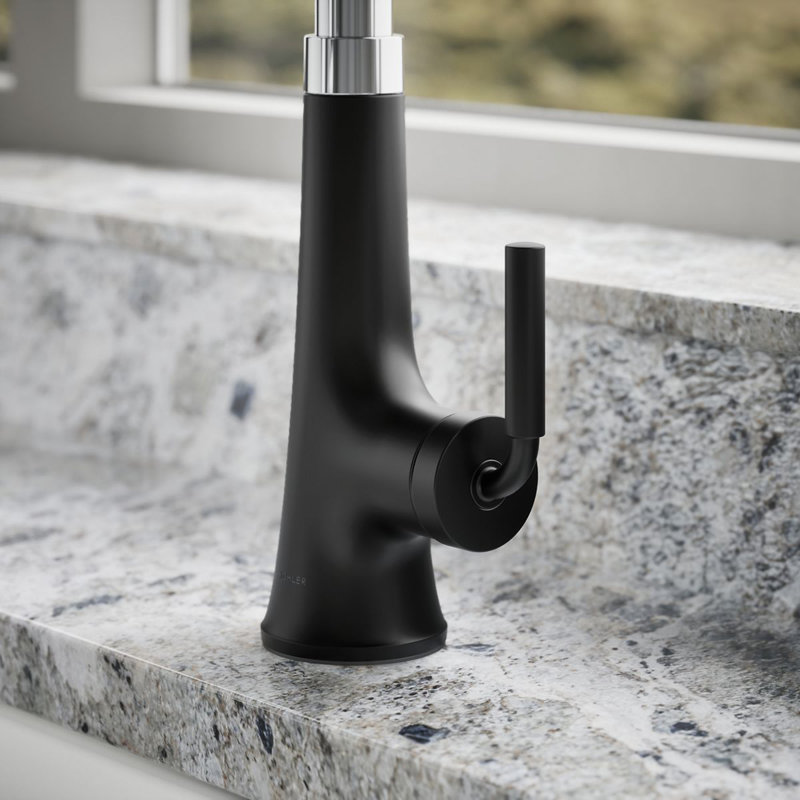 Tone Single Handle Pull Down Kitchen Sink Faucet with Three-Function Pull Down Sprayer, Polished Chrome/Matte Black