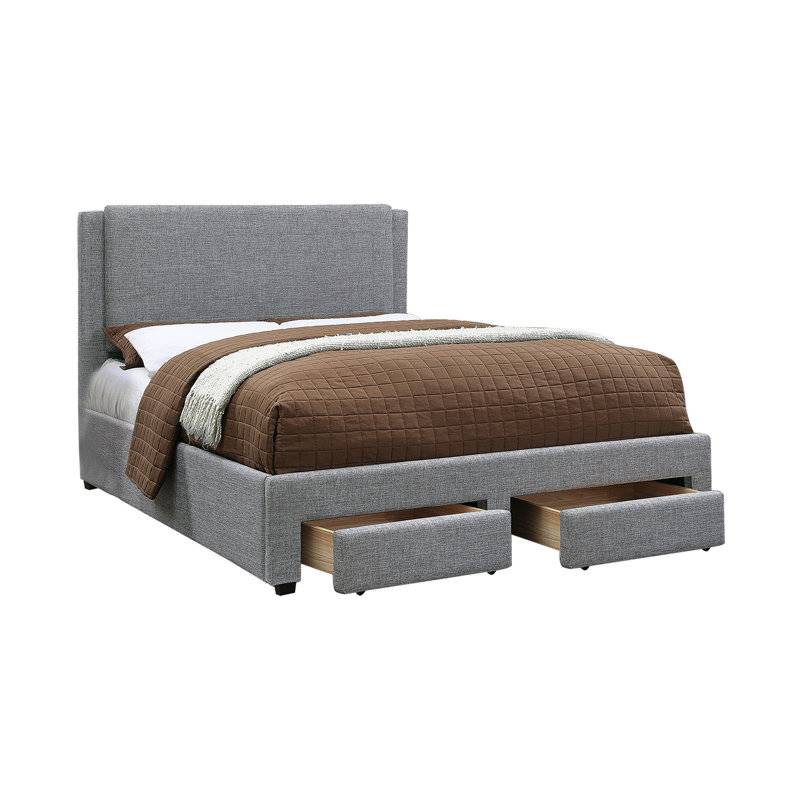 Gray Upholstered California King Platform Bed with Storage Drawers