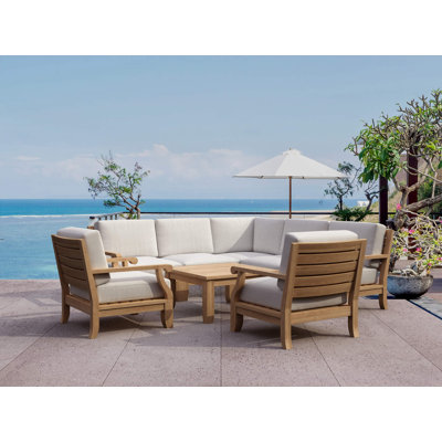 Gatsby Teak 7 - Person Modular Patio Conversation Set with Sunbrella® Cushions