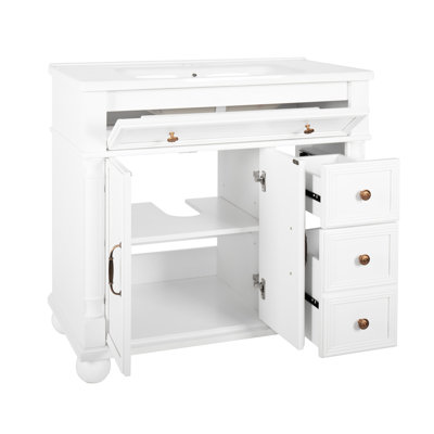 Mid-Century Bathroom Vanity with Roman Column Base and Storage
