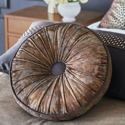 Housse et insert de coussin décoratif circulaire en polyester Priscilla en cuivre Heidi / gris anthracite Edris