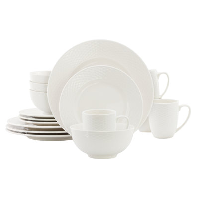 Elama Ophelia 16 Piece Stoneware Dinnerware Set in White