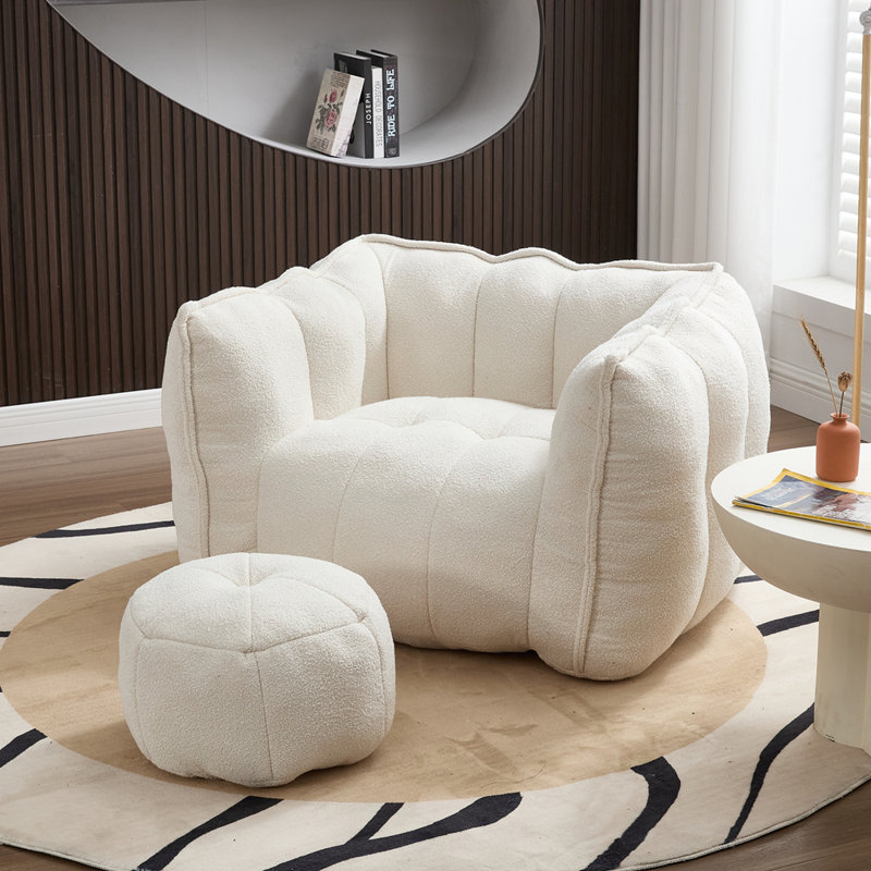 Fauteuil à billes avec repose-pieds Lazy, Chenille beige