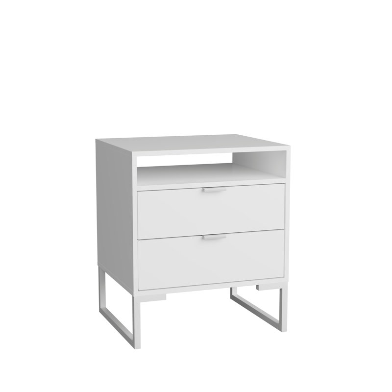 Table de chevet élégante à 2 tiroirs Jolynne, Blanc