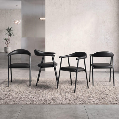 Modern Dining Chairs Set of 4, PU Leather Dining Chairs with Ergonomic Curved Back, Upholstered Dining Room Chairs with Metal Legs, Mid Century Modern Kitchen Chairs
