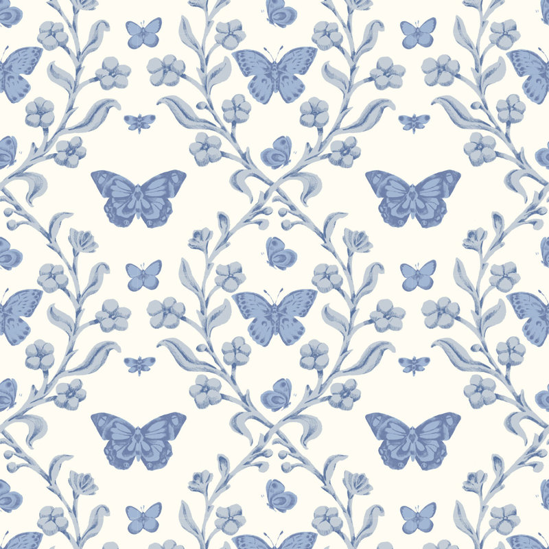 Butterfly Garden - Wallpaper, Porcelain Blue, Peel & Stick, Self-Adhesive