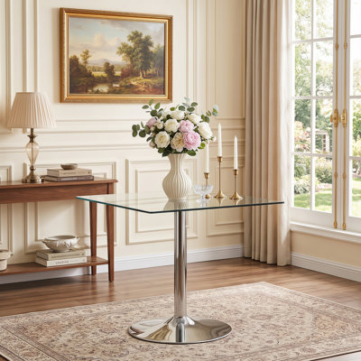 Table de salle à manger carrée moderne en verre de 98 cm (38,5 po) avec pied central en métal