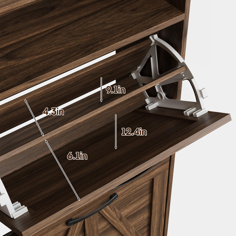 Freestanding Shoe Cabinet Wtih 4 FILP Drawers For Entryway, Dark Walnut