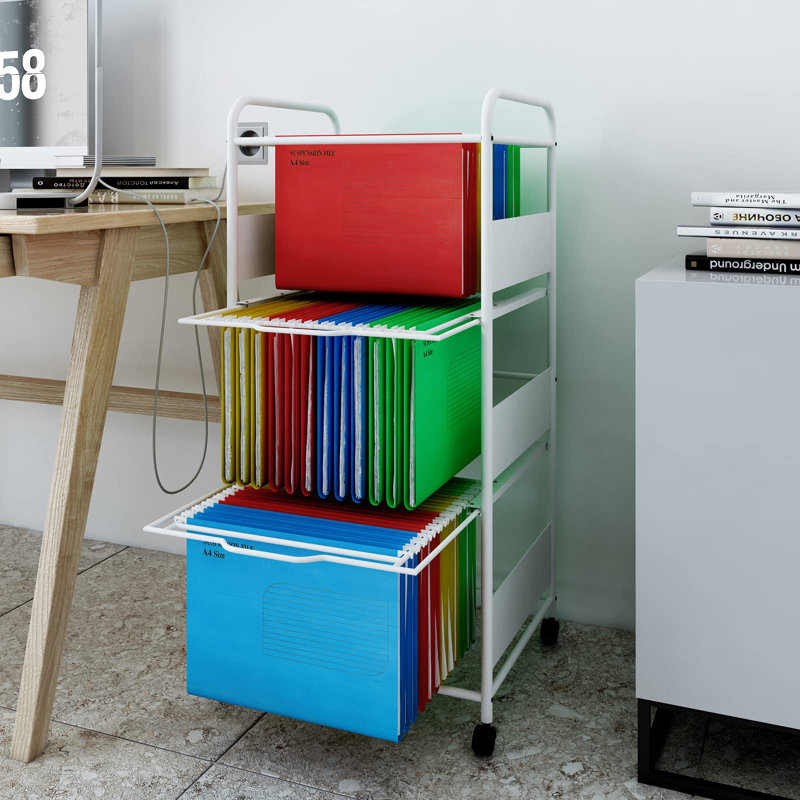 Kynsley 89cm H x 42cm W File Cart with Wheels, White
