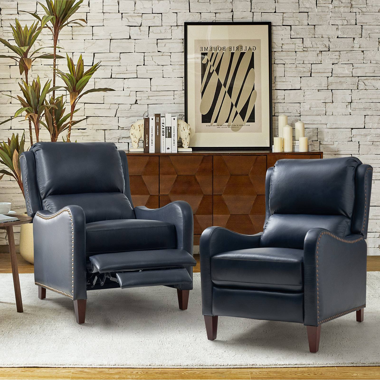 Beecher 28.75" Wide Leather Club Recliner, Navy Full Grain Leather