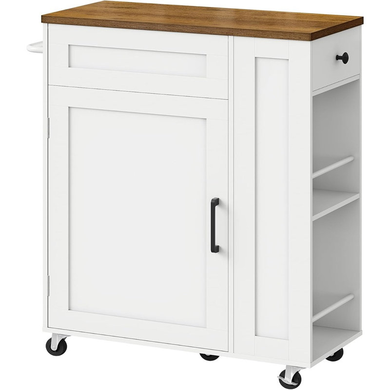 Kitchen Island Cart With Storage Cabinet, Mobile Kitchen Island Trolley With Hidden Trash Bin Cabinet For Kitchen Or Dining Room, White And Walnut