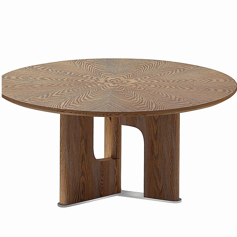 Table basse 31,5 pouces ronde en placage de bois de frêne rustique pour petit salon