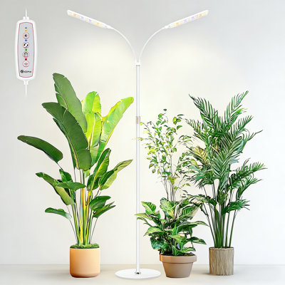 Lampe de culture à 2 têtes avec support, lampe à spectre complet avec minuteur et col-de-cygne à 360 °, hauteur réglable pour les plantes d'intérieur