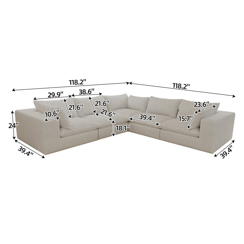 Compression Sofas 118.2 Inch Corduroy Modular Cloud Couch for Modern Home