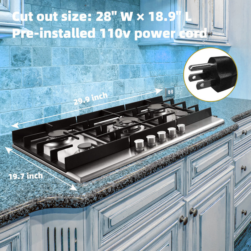 JOEAONZ 30" Stainless Steel 5 Burner Cooktop
