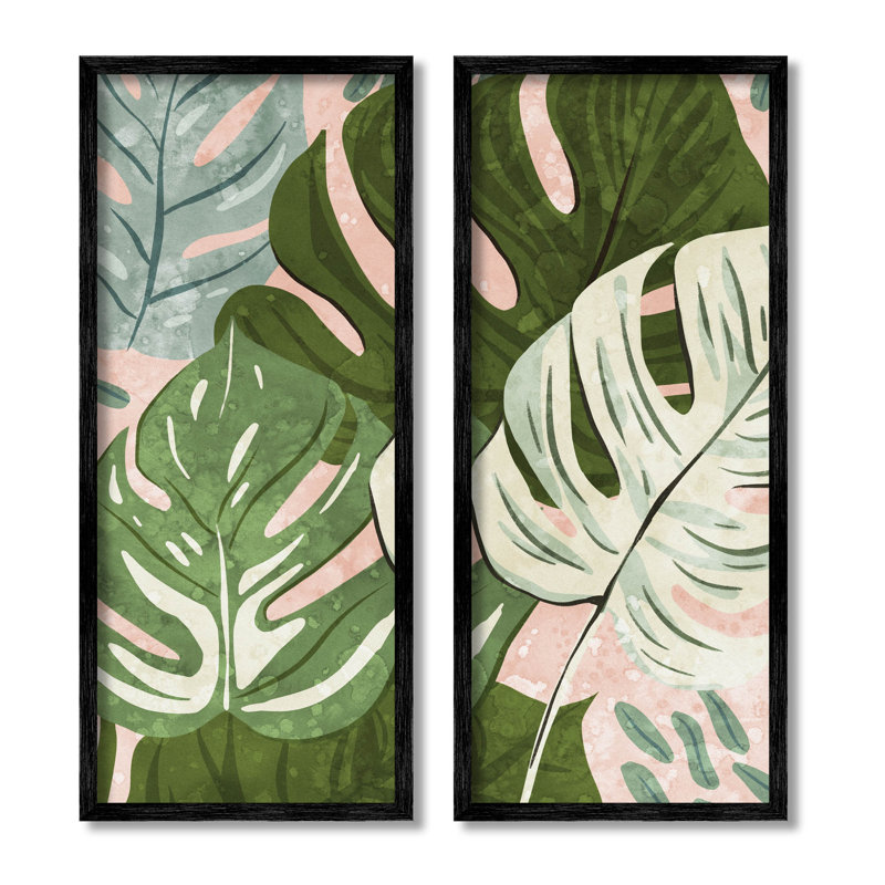 «Modern Layered Monstera Leaves», ensemble de 2 impressions sur toile encadrées par Ziwei Li, H 30 po x l 13 po x P 1,5 po