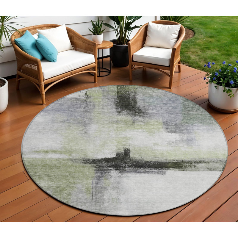 Tapis rond noir et gris 8 po
