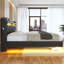 Floating Bed Frame With Hidden Storage Headboard, Floating Led Bed Frame With Charging Station, Upholstered Leather Platform Bed With Storage-1402784286